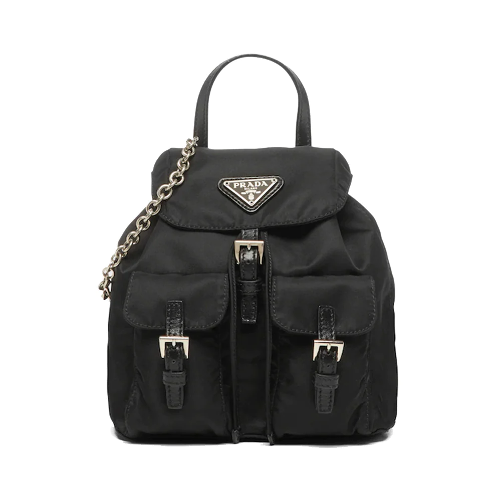 Prada Re-Nylon Mini Chain Shoulder Backpack Black 