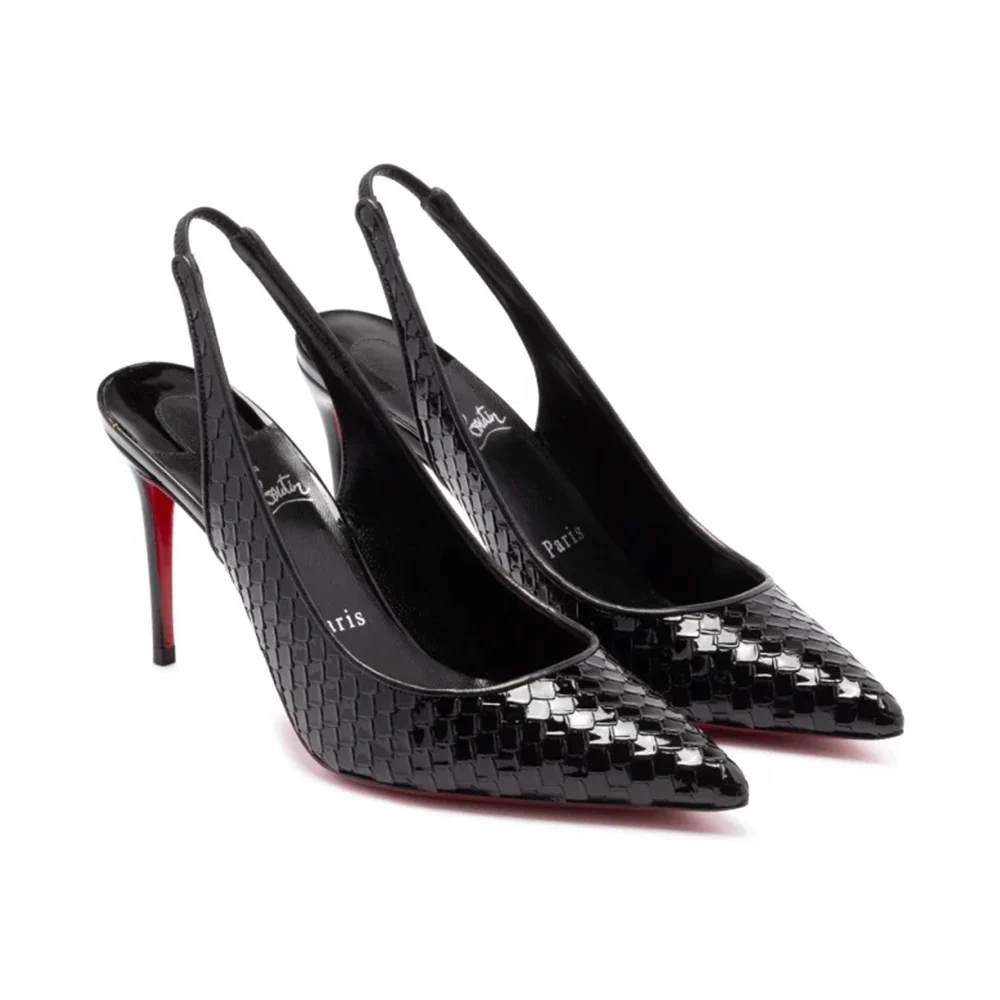 Christian Louboutin Kate 85 Python Embossed Slingback Heels Black