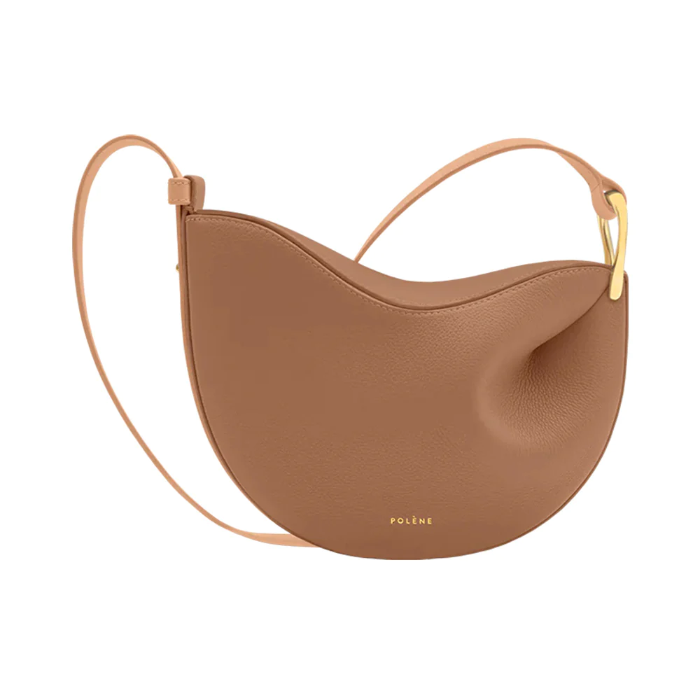 Polène Tonca Crossbody Bag Grained Leather Duo Camel