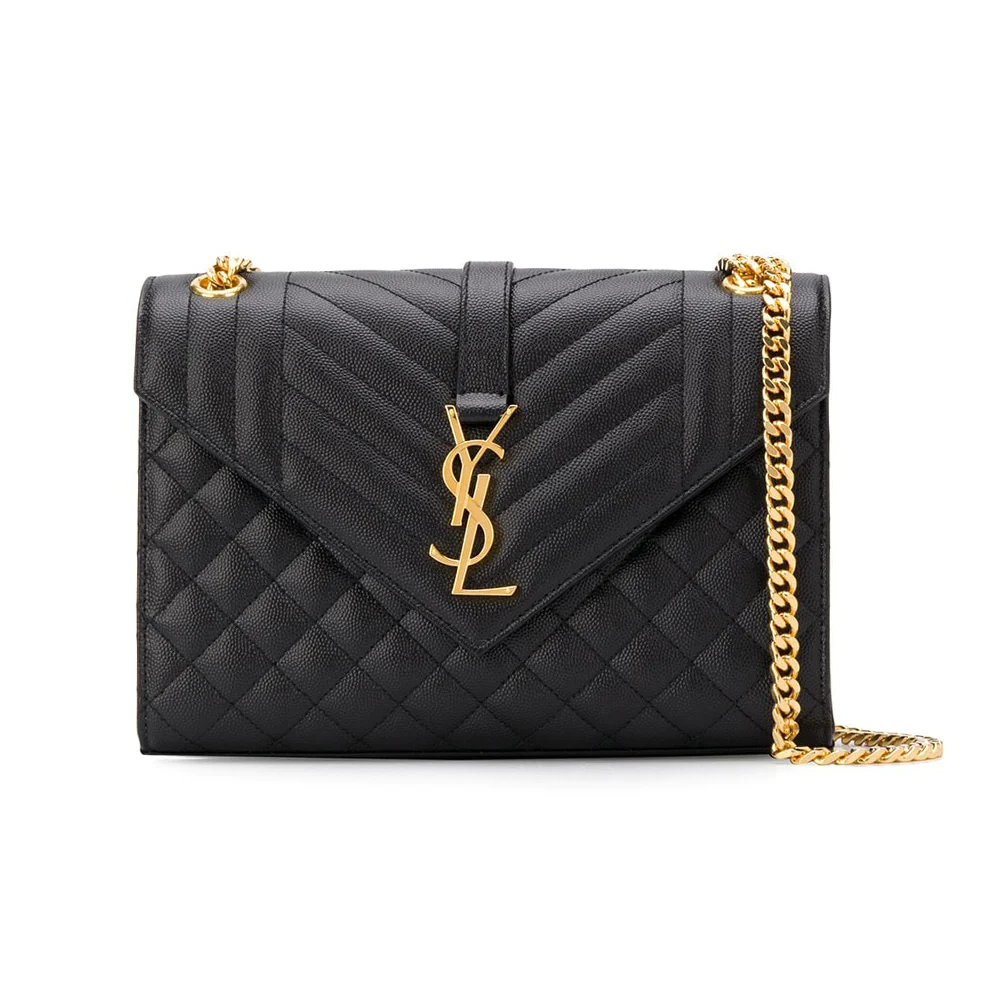 Saint Laurent Envelope Medium Shoulder Bag Grained Leather Black Ghw