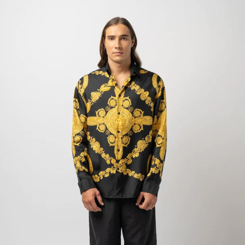 Versace Maschera Barocco Silk Shirt Black Gold