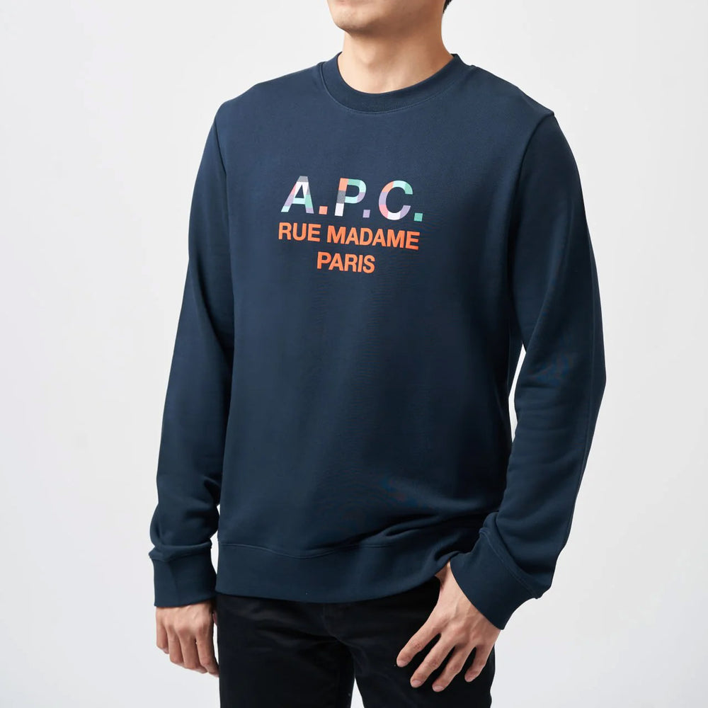 A.P.C Achille Logo Print Sweatshirt Navy Blue