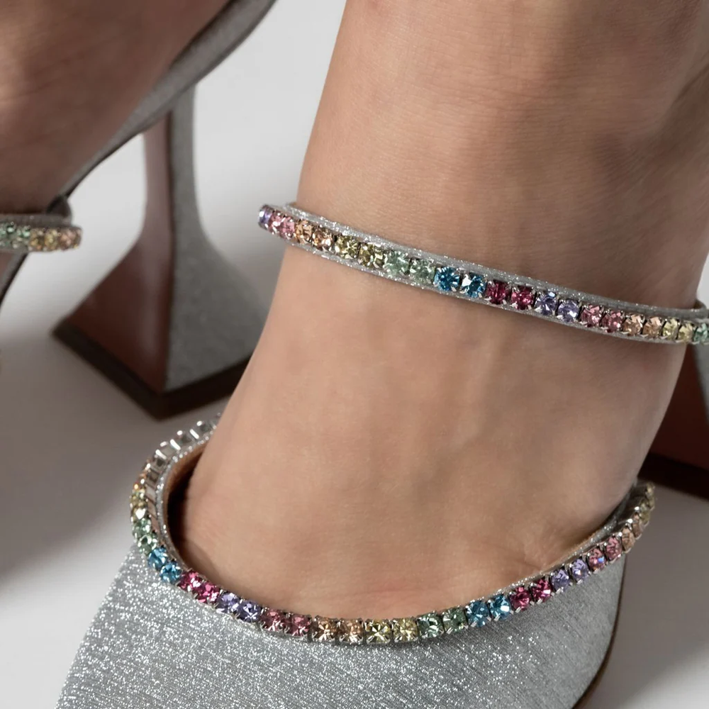 Gilda 95 Mules Heels Brushed Silver with Unicorn Crystal Rainbow