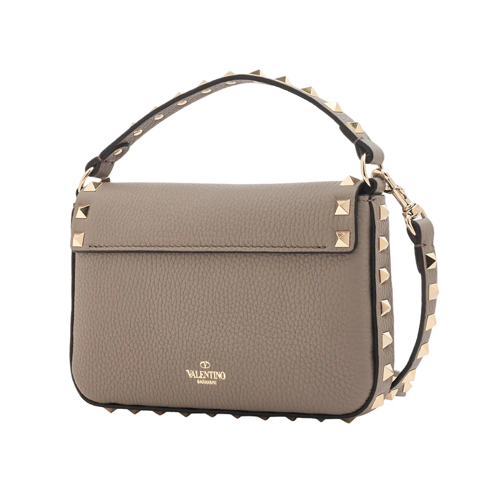 Rockstud Grainy Leather Crossbody with Top Handle Moon Taupe