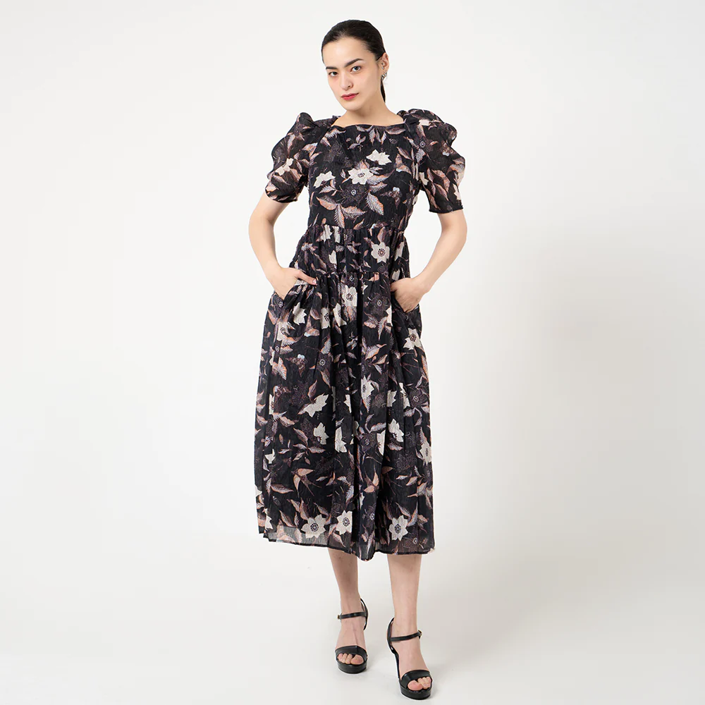 Ulla Johnson Talia Puffed Sleeves Dress Obsidian