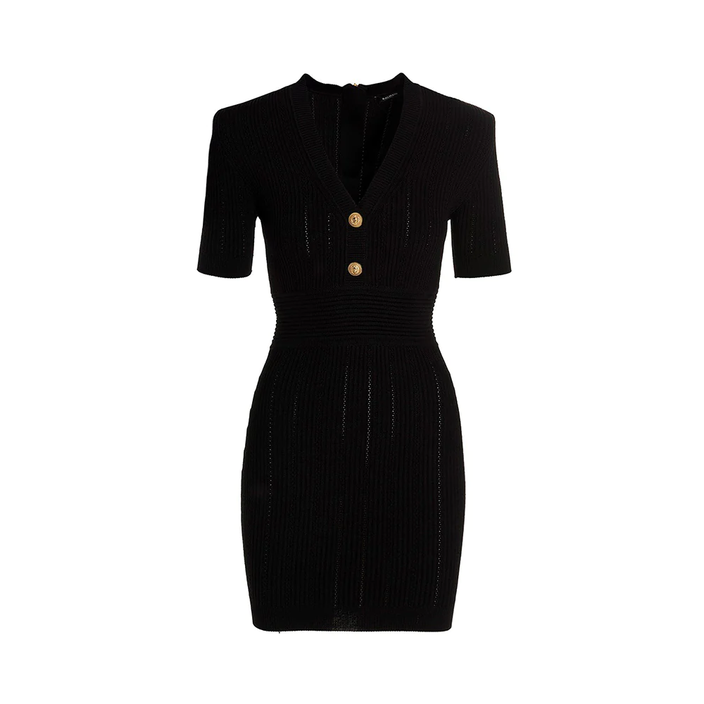 Balmain Openwork Knit Dress Black