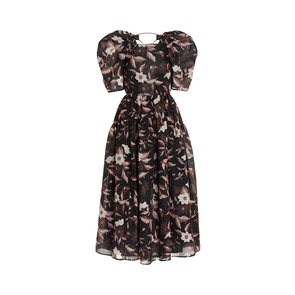 Ulla Johnson Talia Puffed Sleeves Dress Obsidian