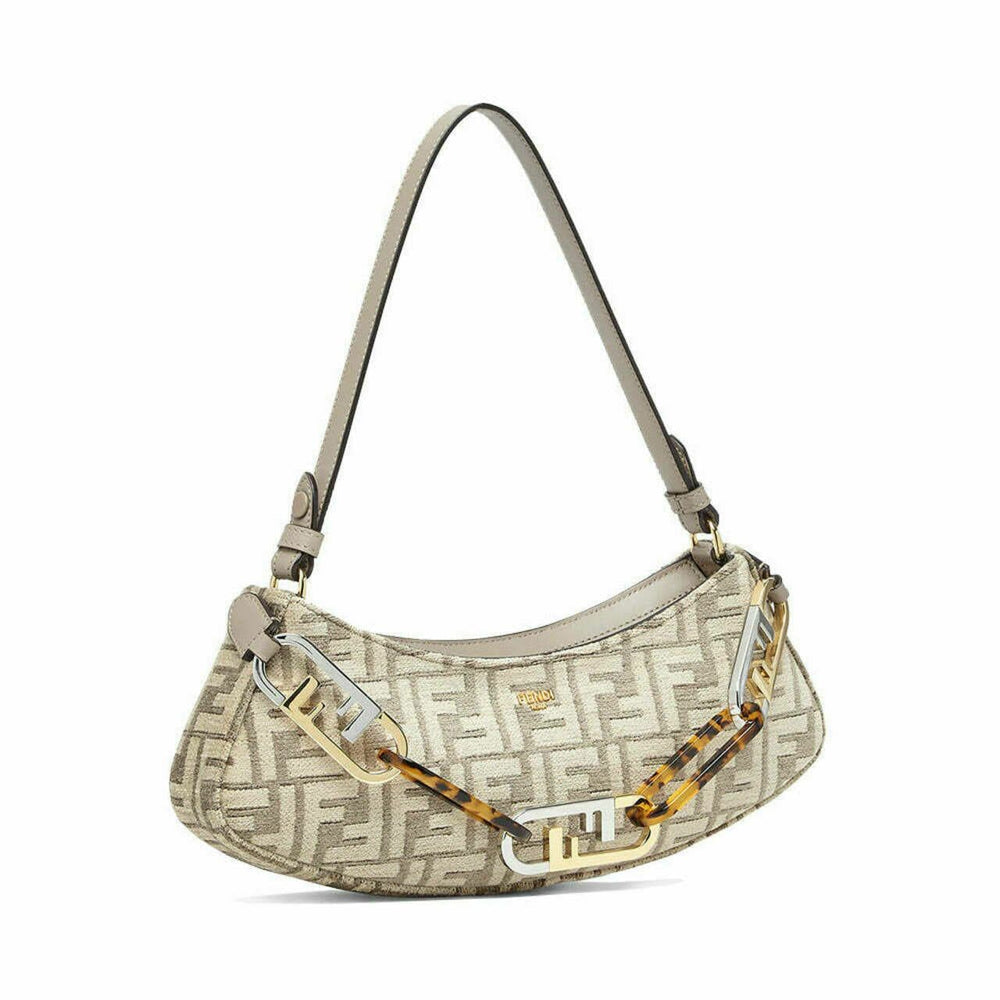 O'Lock Swing FF Tapestry Fabric Shoulder Bag Beige