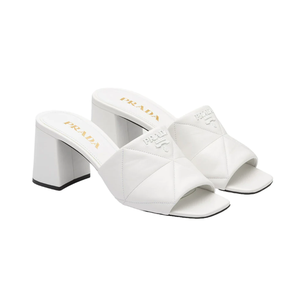 Prada Quilted Nappa Leather Sandals Heels 65mm White