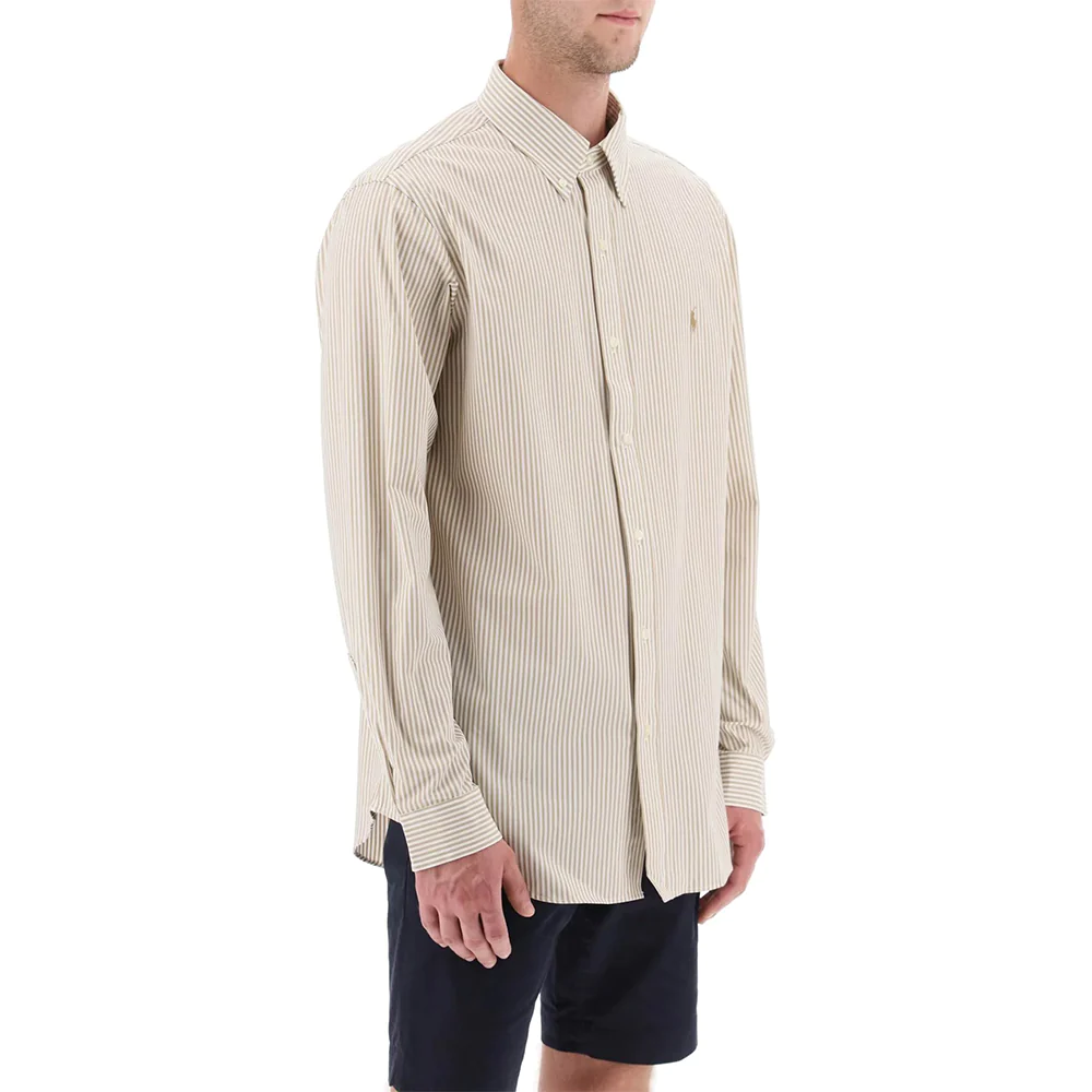 Stripped Poplin Shirt Khaki/White
