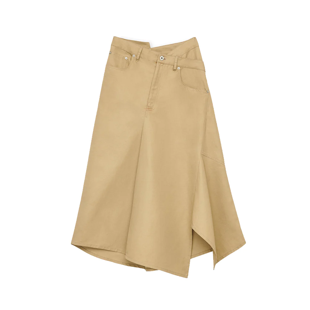 Loewe Deconstructed Midi Skirt in Cotton and Linen Coriander