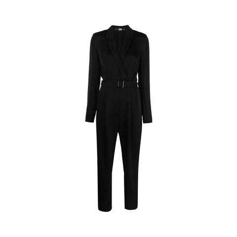Karl Lagerfeld Satin Jumpsuit with Cape Sleeves Black