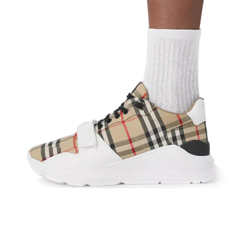 Burberry Vintage Check, Suede and Leather Sneakers Archive Beige