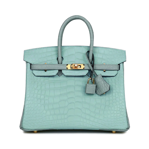 Hermès Birkin 25 Alligator Vert D’eau/Griss Perle Brushed Ghw U