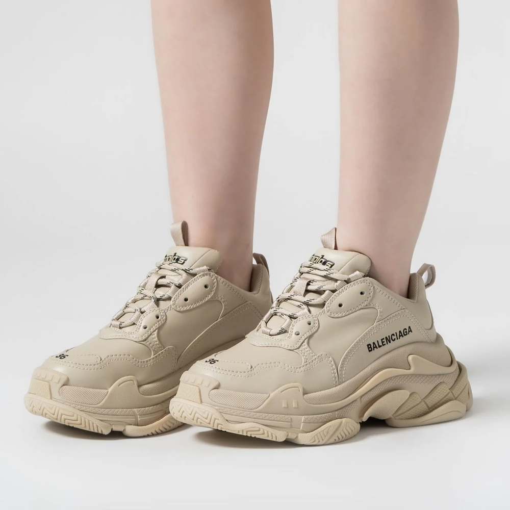 Balenciaga Logo Triple S Trainers Beige