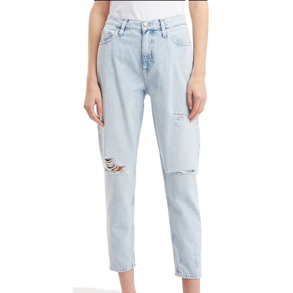 Calvin Klein Mom Jeans Pants Cropped Denim Light Blue