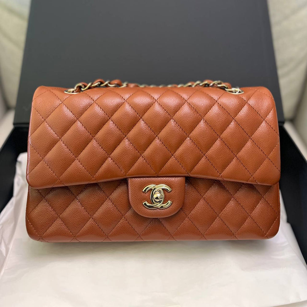 Chanel Medium Classic Handbag Dark Caramel Caviar Lghw