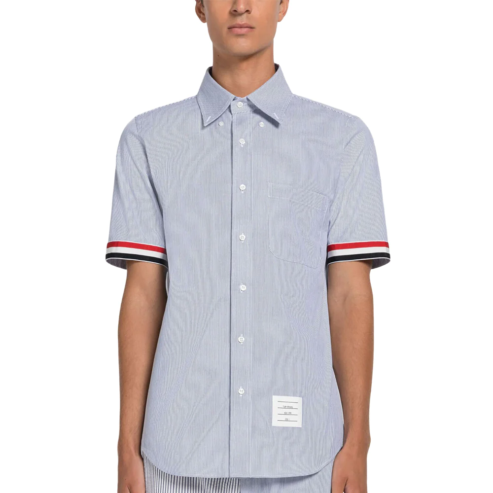 Thom Browne Pincord Armband Short Sleeve Shirt Blue and White