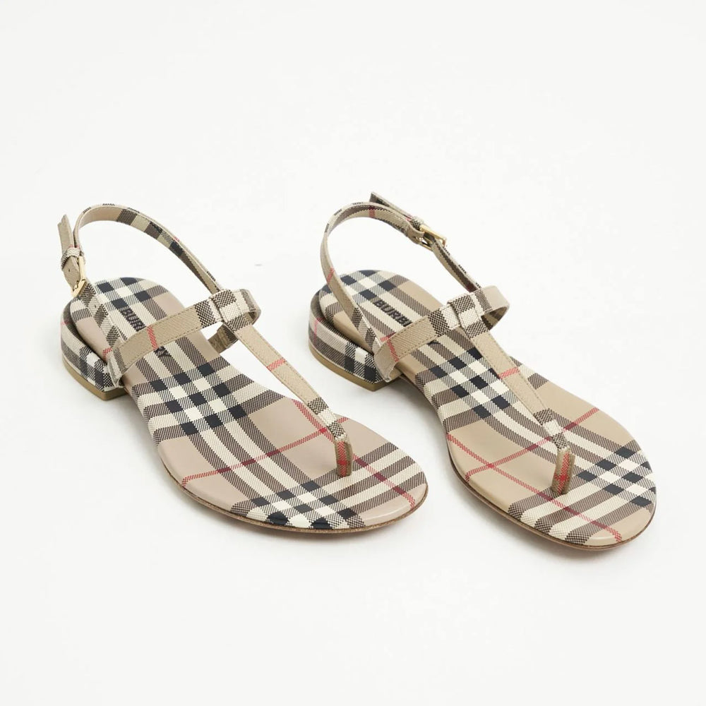 Burberry Vintage Check and Leather Slingback Sandals Archive Beige