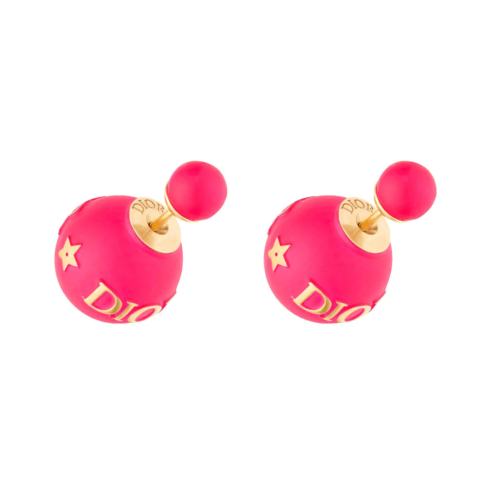 Christian Dior Tribales Earrings Gold Fluorescent Pink Lacquer