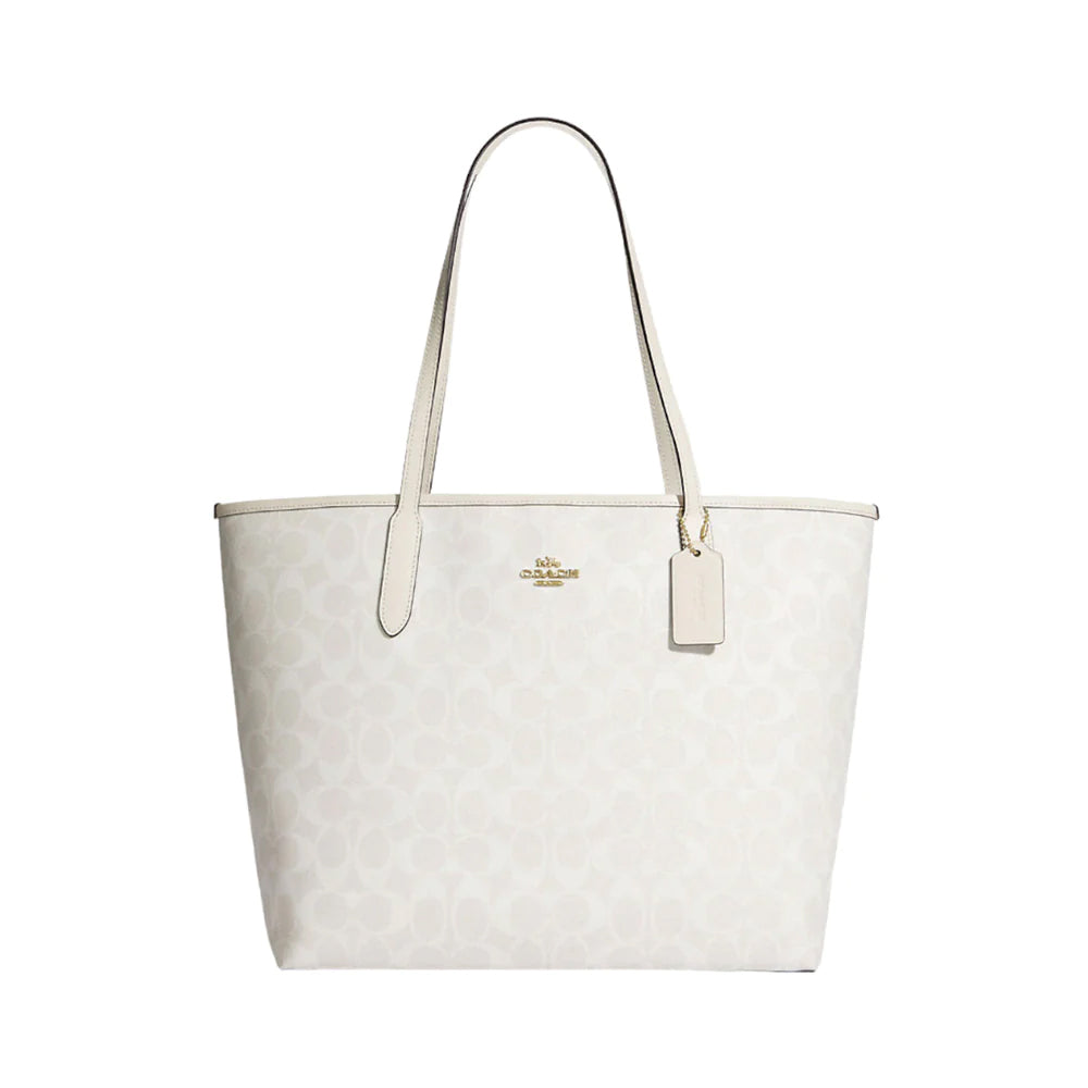 Coach City Tote Signature Chalk Glacier White