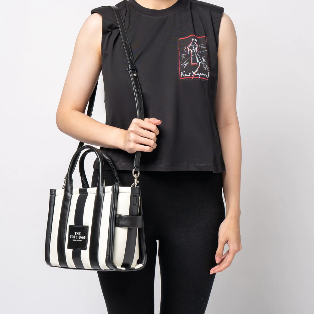 The Striped Small Tote Black White