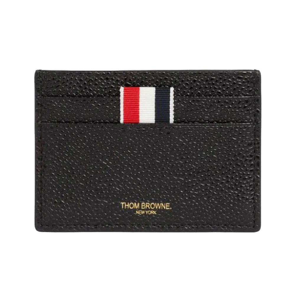 4-Bar Single Pebble Grained Leather Card Holder with Note Compartment Black