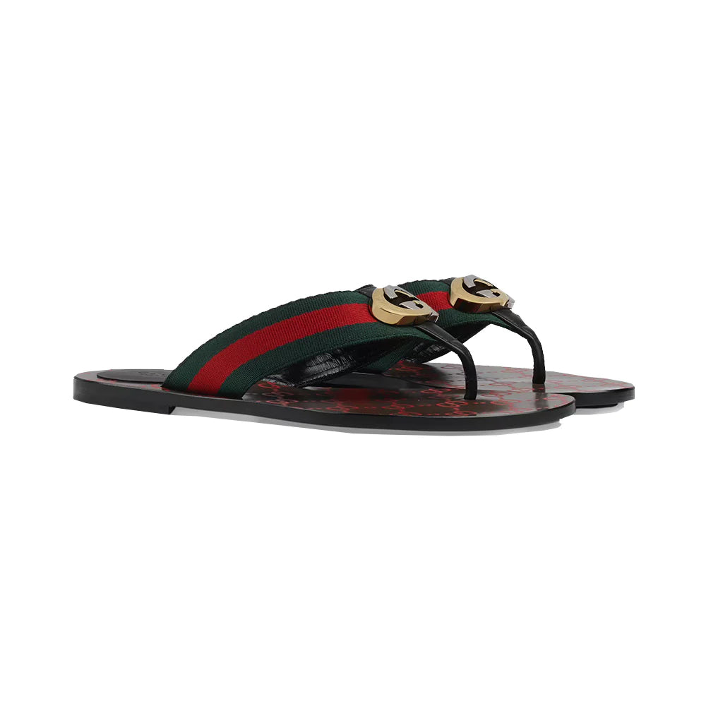 Gucci GG Thong Web Sandal Red Green Stripe
