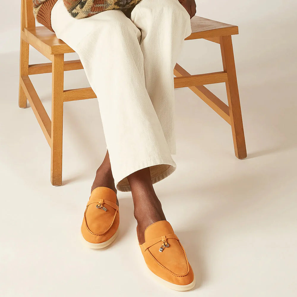 Loro Piana Summer Charms Walk Mules Suede London Gold