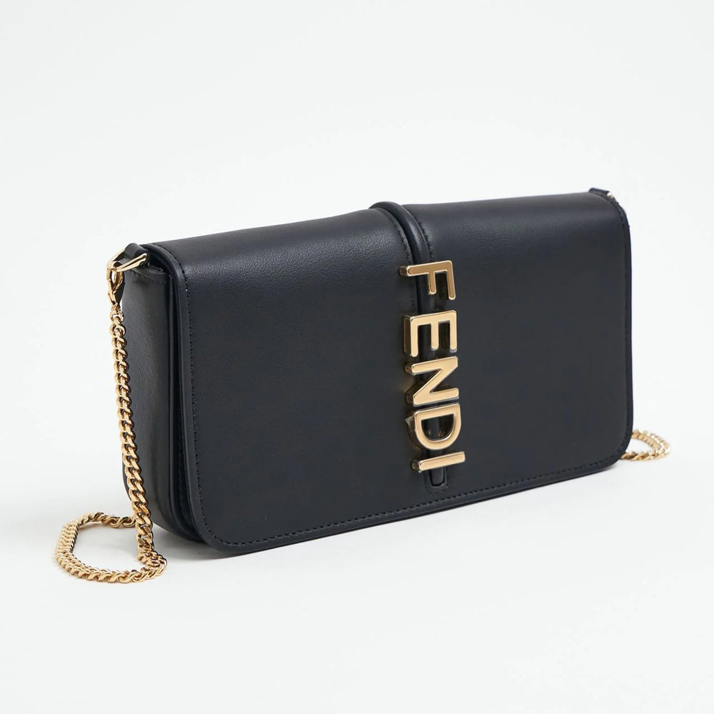 Fendi Vertical F'graphy Wallet On Chain Leather Black