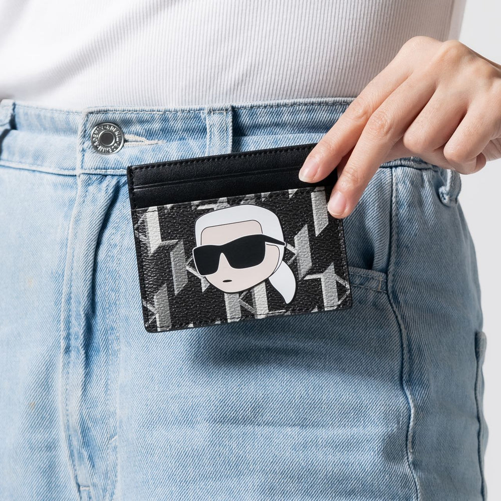 Karl Lagerfeld K Ikonik 2.0 Monogram Card Holder Black White