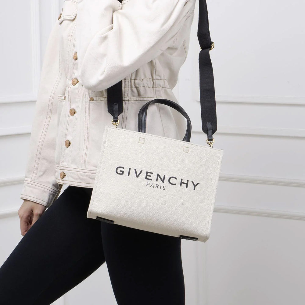 Givenchy Small G Tote Bag Canvas Leather Beige Black
