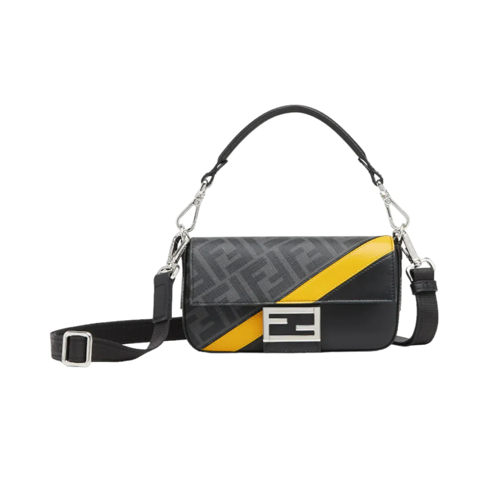 Fendi Baguette Mini Phone Case FF Fabric Black Grey/Yellow
