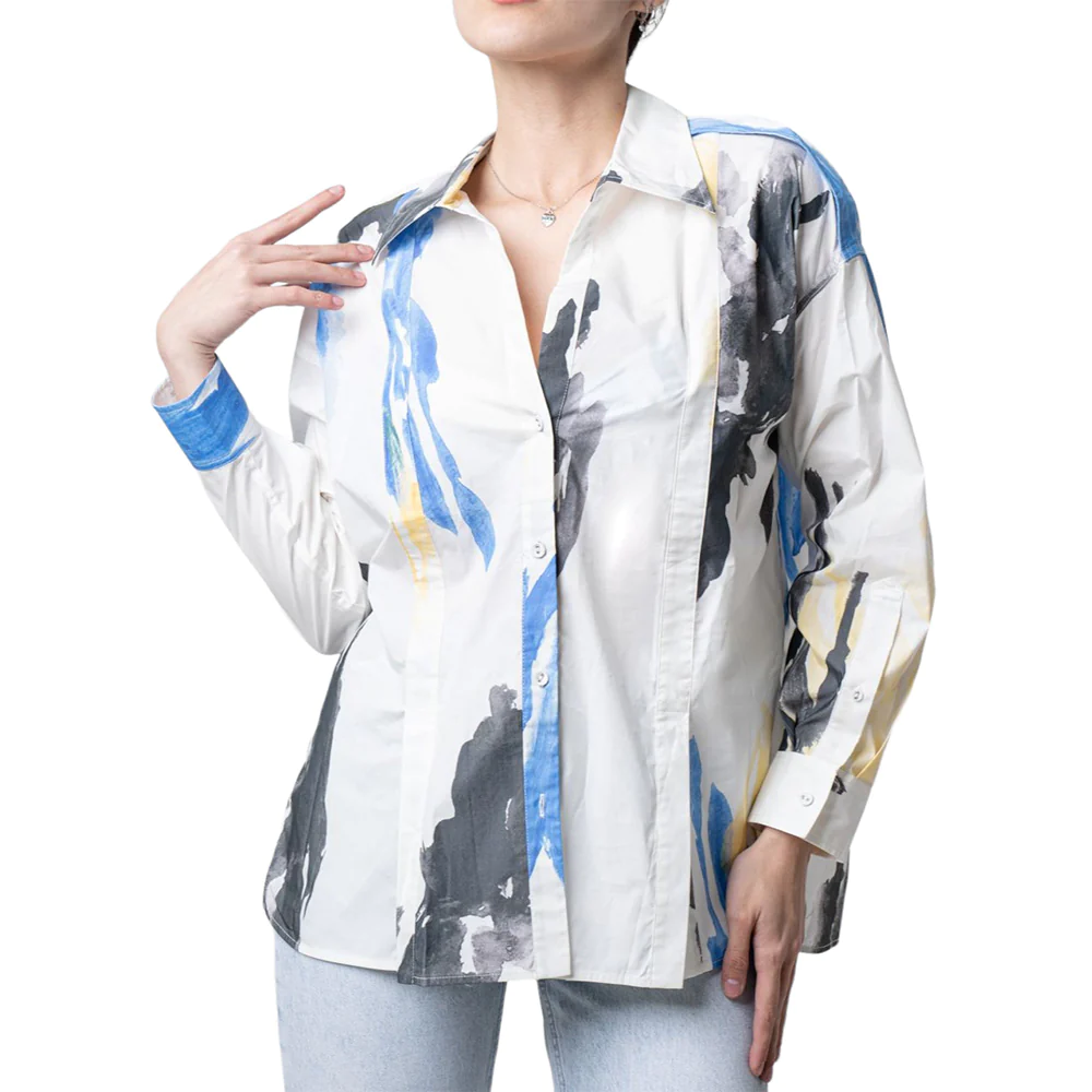 Phillip Lim Twill Camp Long Sleeve Shirt Cornflower Blue Multi