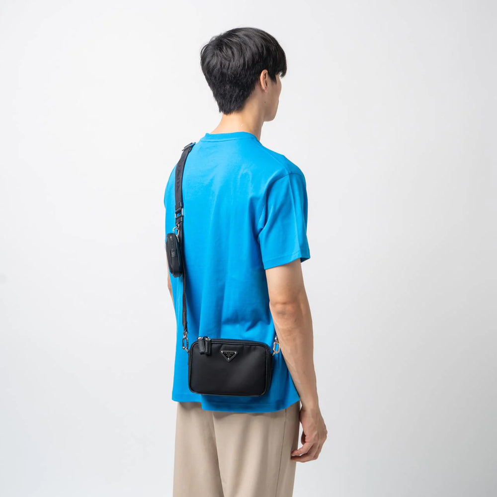 Prada Brique Re-Nylon and Saffiano Leather Sling Bag Black