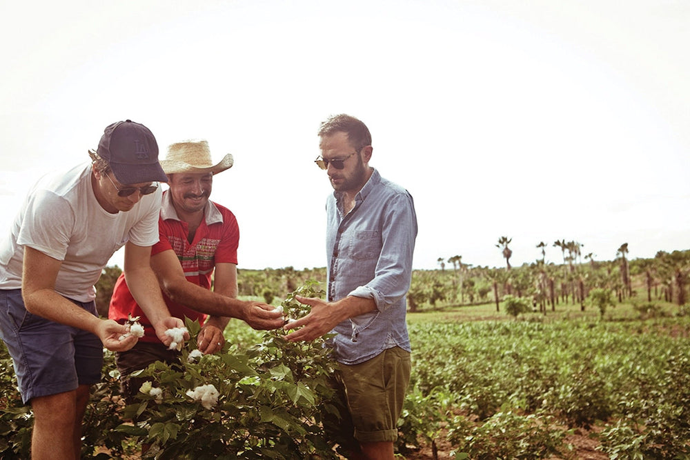 Sébastien Kopp dan François-Ghislain Morillion di lahan pertanian kapas organik di Brasil