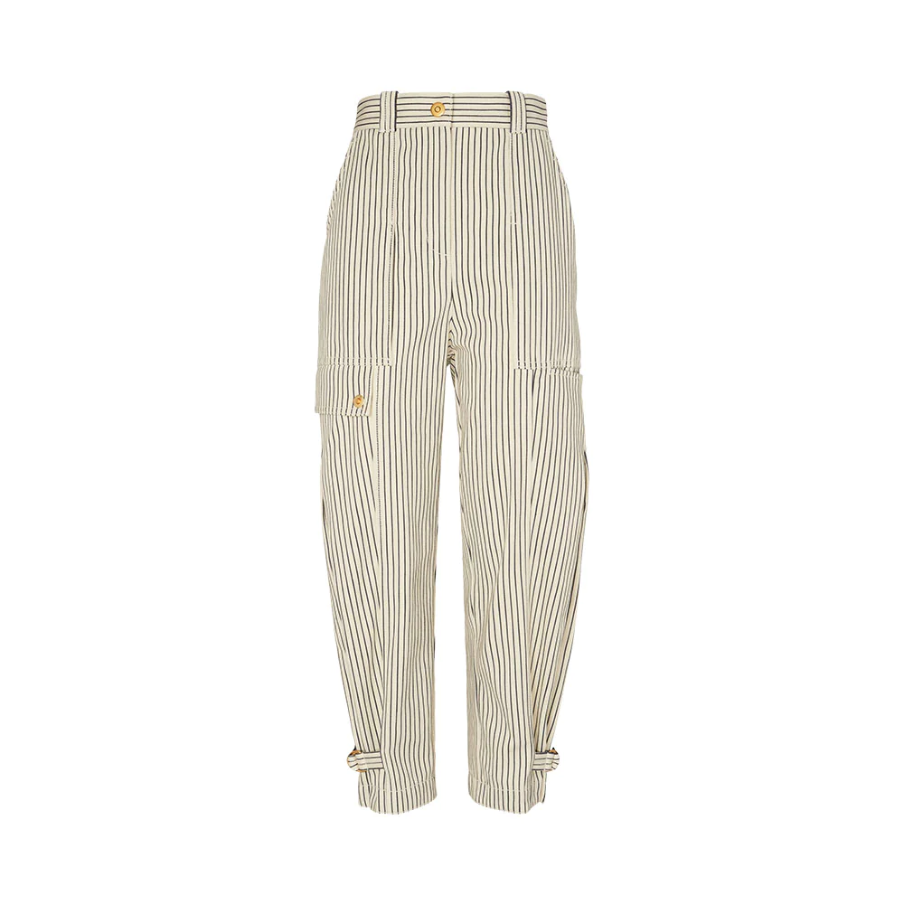 Tory Burch Striped Denim Cargo Pants Ivory