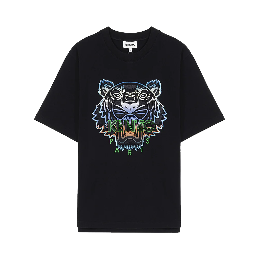 Kenzo Tiger Embroidered T-Shirt Gradient Tiger Black Green | Voila.id