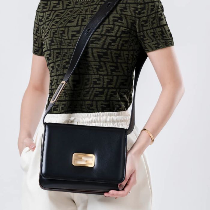 FF Logo Medium Flap Bag Black