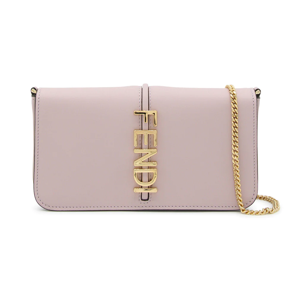 Fendi Vertical F’graphy Wallet on Chain Leather Light Pink