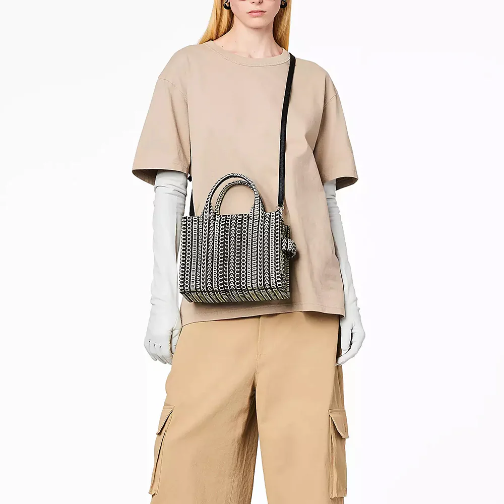 The Monogram Leather Small Tote Bag Black/White