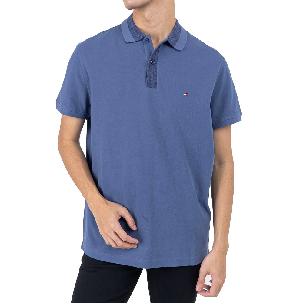 Contrast Collar Polo Shirt Faded Indigo