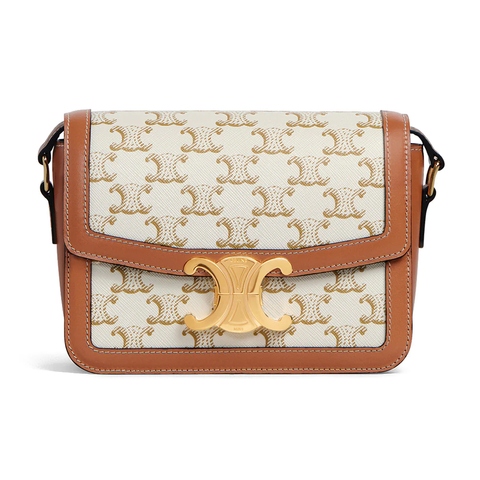 Celine Teen Triomphe Bag Canvas and Calfskin Leather White/Tan