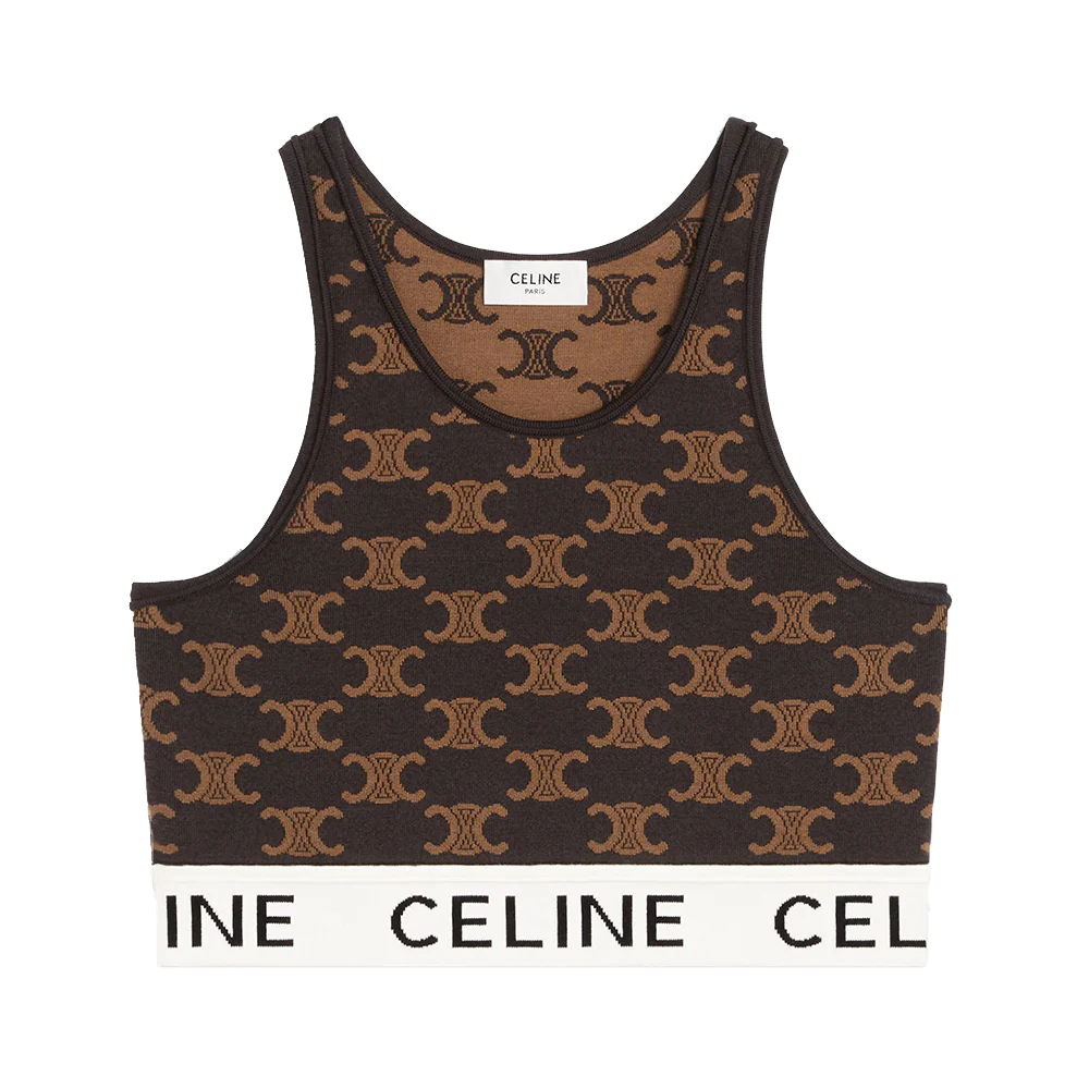 Celine Monogram Silk Cotton Sport Bra Brown