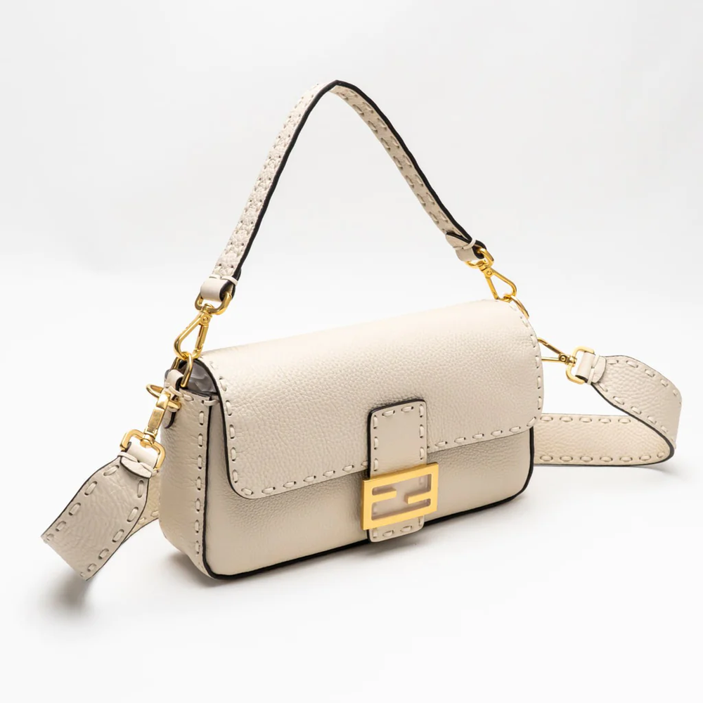 Fendi Baguette Handle Bag With Oversize Top Stitching Camellia 