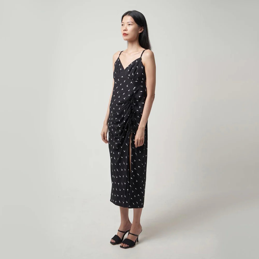 Self Portrait Polka Dot Wrap Midi Dress Black