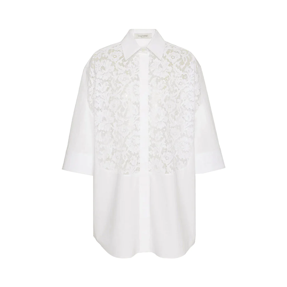 Valentino Garavani Cotton Poplin and Heavy Lace Shirt Optic White
