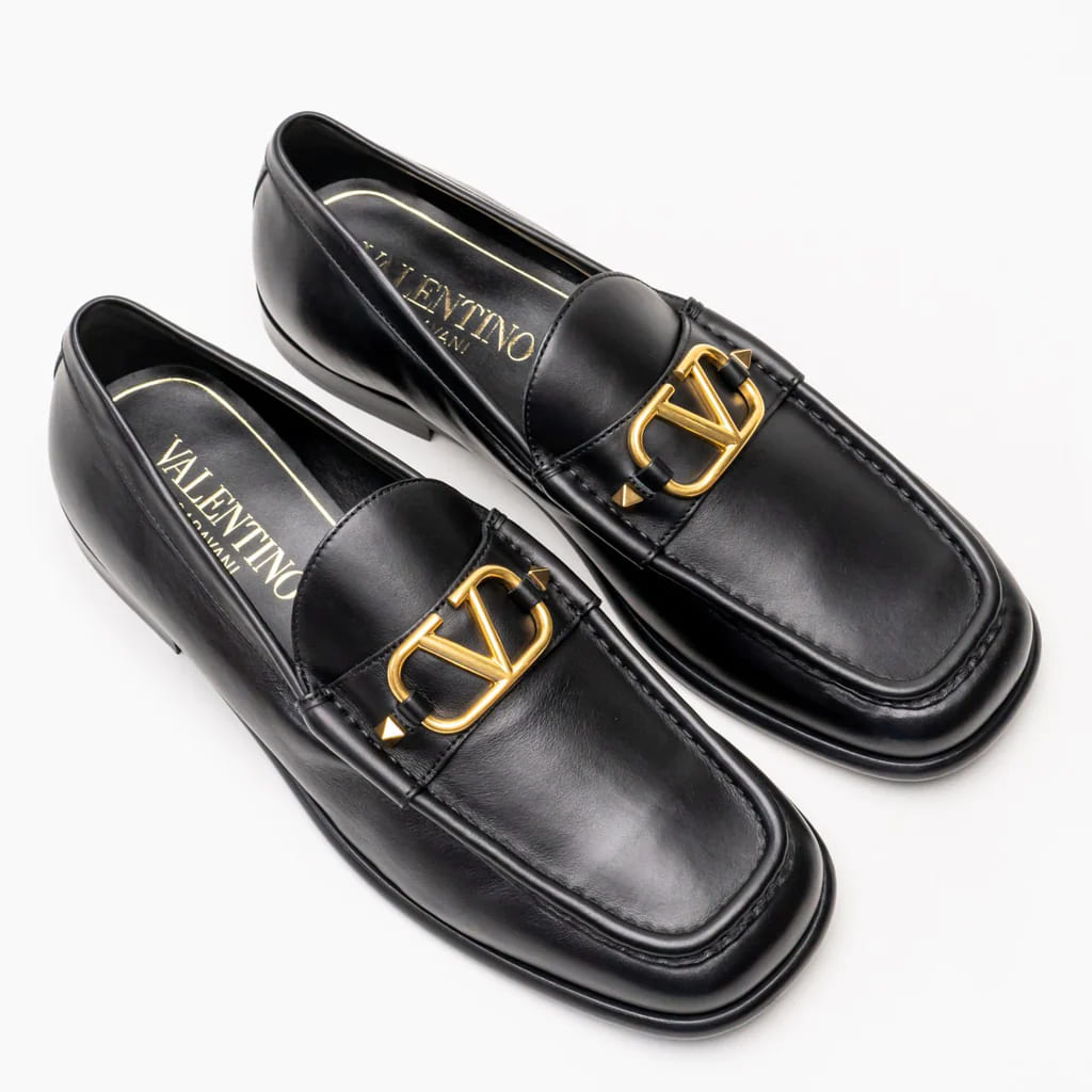 Valentino Garavani VLogo Loafers Calfskin Leather Black Ghw