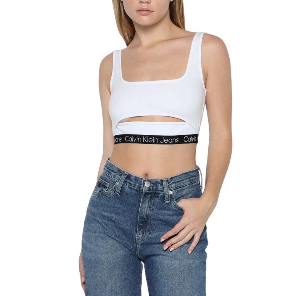 Calvin Klein Milano Jersey Cut Out Bralette Top Bright White