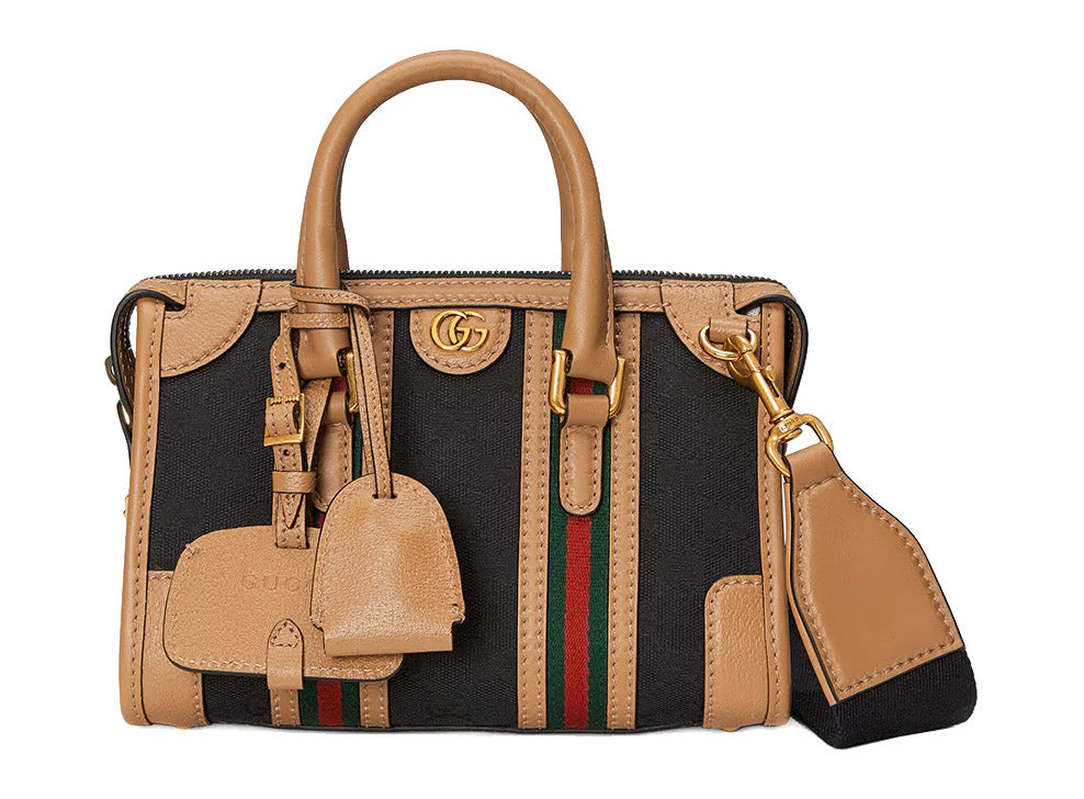 Gucci Bauletto Mini Top Handle Bag Canvas Black/Light Brown